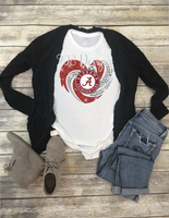 Alabama Crimson Tide Bama Football Rhinestone Heart Sublimation Transfer