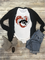 Red Heart Panther Football Rhinestone Heart Sublimation Transfer