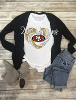 San Francisco 49ers Football Rhinestone Heart Sublimation Transfer