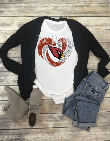 Cardinals Football Rhinestone Heart Sublimation Transfer