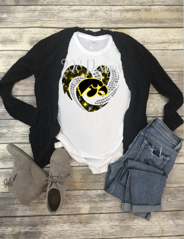 Iowa Hawkeyes  Rhinestone Heart Sublimation Transfer