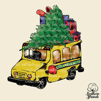 Merry Christmas School Bus Tree Sublimation Transfer