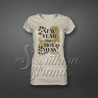 New Year Same Hot Mess Cheetah Print Glitter Sparkle Gold Sublimation Transfer