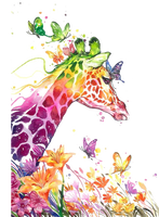 Giraffe Butterfly Flowers  Watercolor Sublimation Transfer
