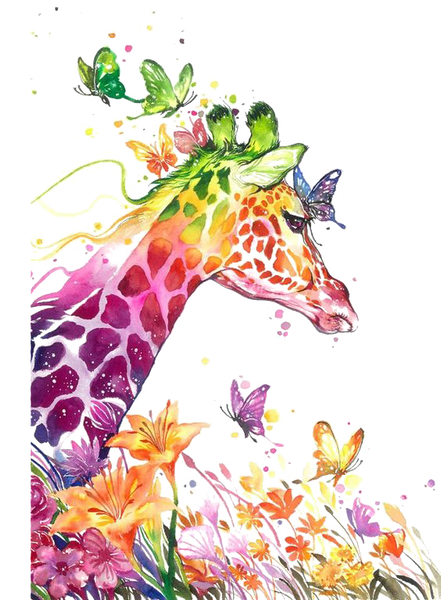 Giraffe Butterfly Flowers  Watercolor Sublimation Transfer