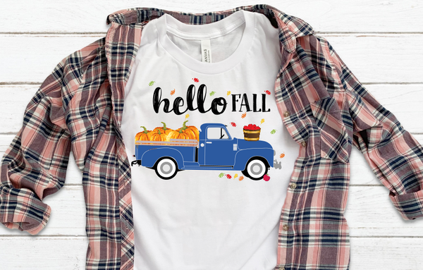 Hello Fall Vintage Truck Pumpkin Sublimation PNG Digital Design