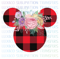 Buffalo Plaid Floral Mickey Head Sublimation Transfer