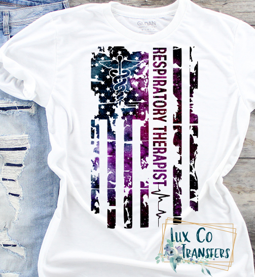 Respiratory Therapist Galaxy American Flag Sublimation Transfer