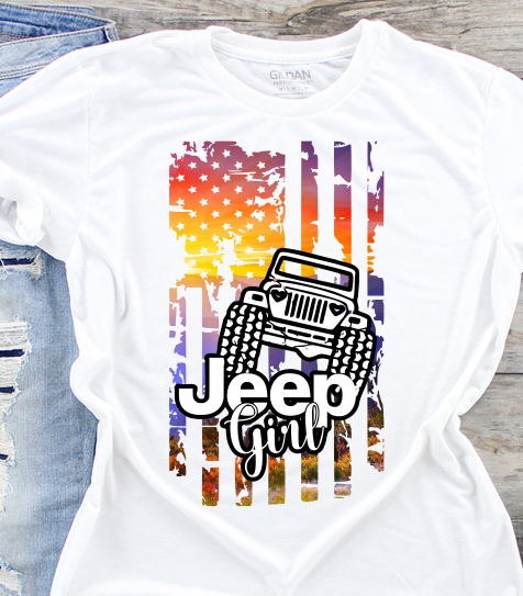 Jeep Girl American Flag Sublimation Transfer