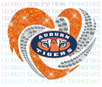 Auburn Tigers Rhinestone Heart Sublimation Transfer