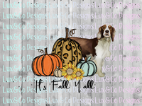 Its Fall Yall Pumpkin Sunflower Cheetah Dog Springer Spaniel Sublimation PNG Digital Design