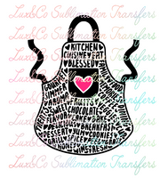 Kitchen Apron Word Art Sublimation Transfer