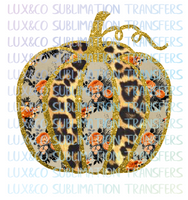 Leopard Halloween Glitter Floral Pattern Pumpkin Sublimation Transfer