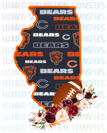 Illinois Chicago Bears Flower Football State Sublimation Transfer