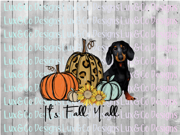 Its Fall Yall Pumpkin Sunflower Cheetah Dog Dachshund Sublimation PNG Digital Design