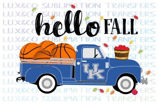 Hello Fall UK Basketball Vintage Truck PNG Digital Download File