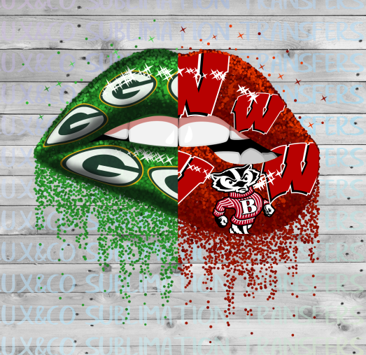 Split Packers Badgers Football Dripping Lips Sublimation Transfer