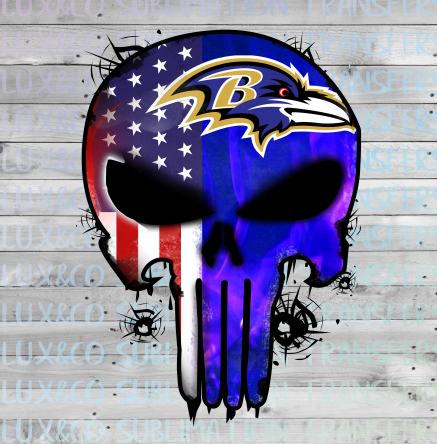 Ravens Punisher Skull Football American Flag Sublimation Transfer