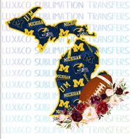 Michigan Wolverines Flower Football State Sublimation Transfer