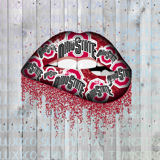 Ohio State Buckeyes Glitter Dripping Lips Sublimation Transfer