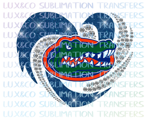 Florida Gators Football Rhinestone Heart Sublimation Transfer