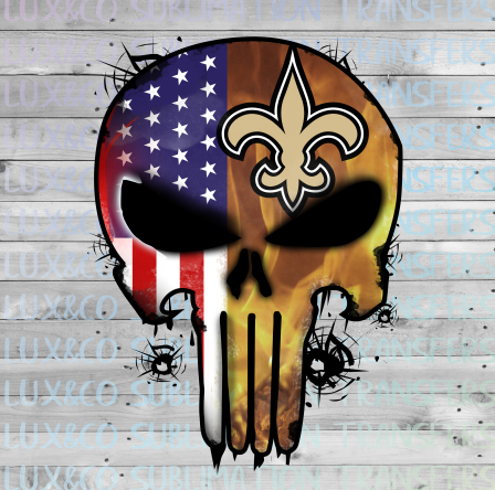 New Orleans Saints Punisher Skull Football American Flag Sublimation Transfer