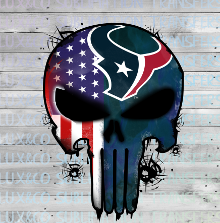 Houston Texans Punisher Skull Football American Flag Sublimation Transfer