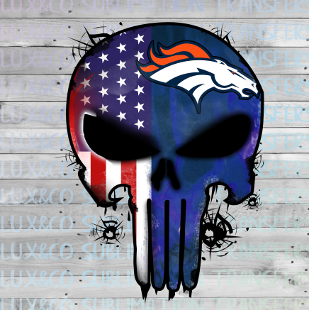 Denver Broncos Punisher Skull Football American Flag Sublimation Transfer