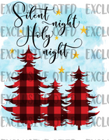 Silent Night Holy Night Buffalo Plaid Trees Sublimation Transfer