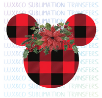 Buffalo Plaid Floral Mickey Head Christmas Sublimation Transfer