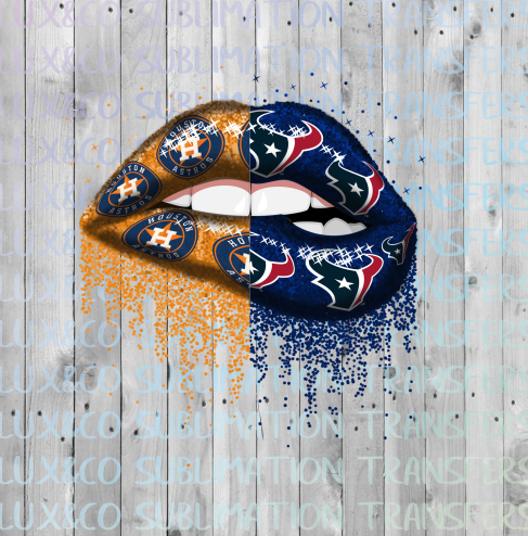 Astros Texans Split Glitter Dripping Lips Sublimation PNG Digital Design