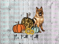 Its Fall Yall Pumpkin Sunflower Cheetah Dog German Shepard Sublimation PNG Digital Design