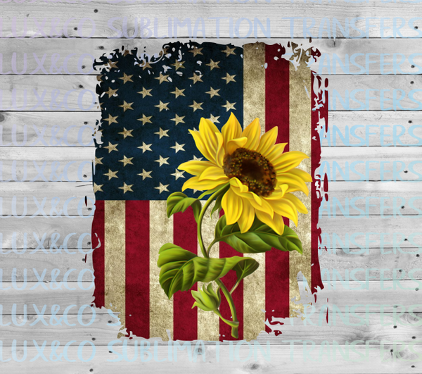 American Flag Sunflower Sublimation Transfer