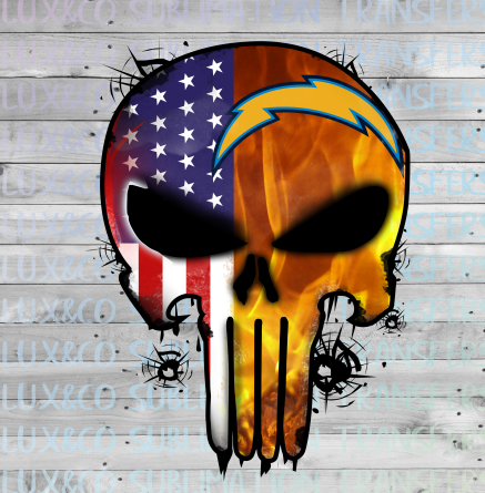 Chargers Punisher Skull Football American Flag Sublimation Transfer