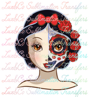 Snow White Sugar Skull Sublimation Transfer