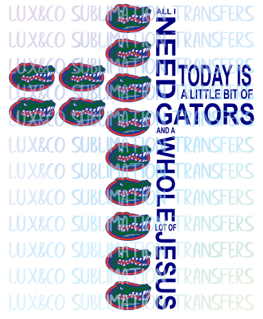 All I Need Today is a Little Bit of Gators and a Whole Lot of Jesus Football Cross Sublimation Transfer