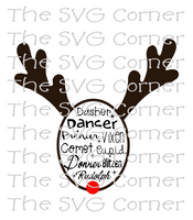 Reindeer Names Christmas Winter Holiday SVG File