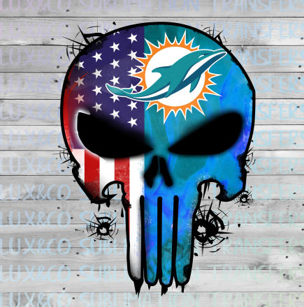 Dolphins Punisher Skull Football American Flag Sublimation Transfer