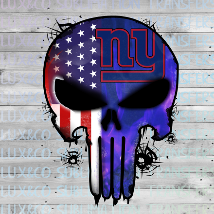 NY Giants Punisher Skull Football American Flag Sublimation Transfer