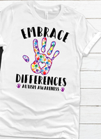 Embrace Differences Autism Awareness Sublimation Transfer