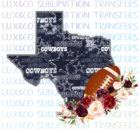 Texas Dallas Cowboys Flower Football State Sublimation Transfer