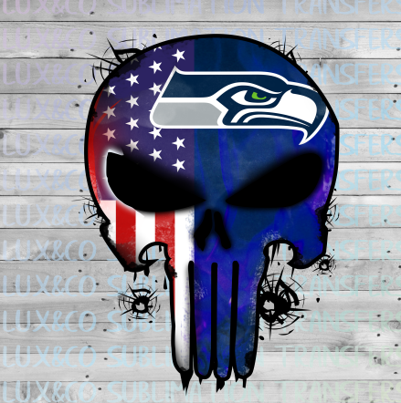 Seattle Seahawks Punisher Skull Football American Flag Sublimation Transfer