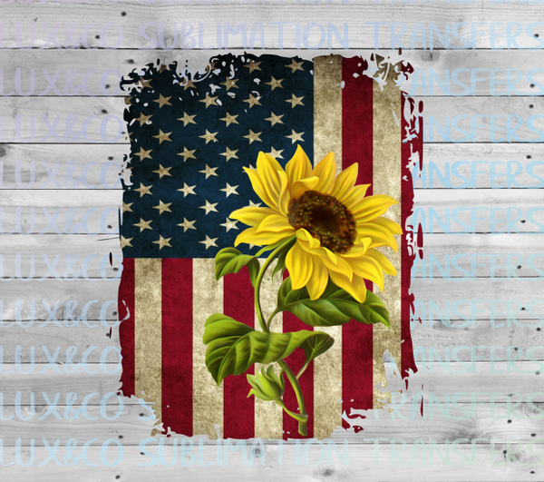 American Flag Sunflower Sublimation PNG Digital Design