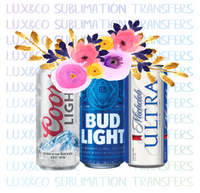 Beer Can Pink Floral Sublimation Transfer