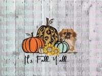 Its Fall Yall Pumpkin Sunflower Cheetah Dog Pekingese Sublimation PNG Digital Design