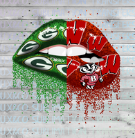 Green Bay Packers WI Badgers Split Glitter Dripping Lips Sublimation PNG Digital Design