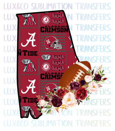 Alabama Crimson Tide Flower Football State Sublimation Transfer