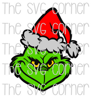 Grinch Head Face Winter Christmas Holiday SVG File