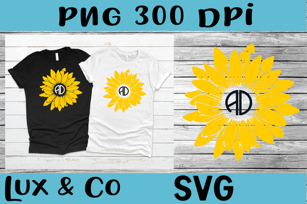 Sunflower Monogram SVG PNG Digital Design