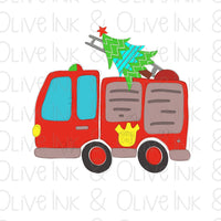 Christmas Firetruck Tree Sublimation Transfer